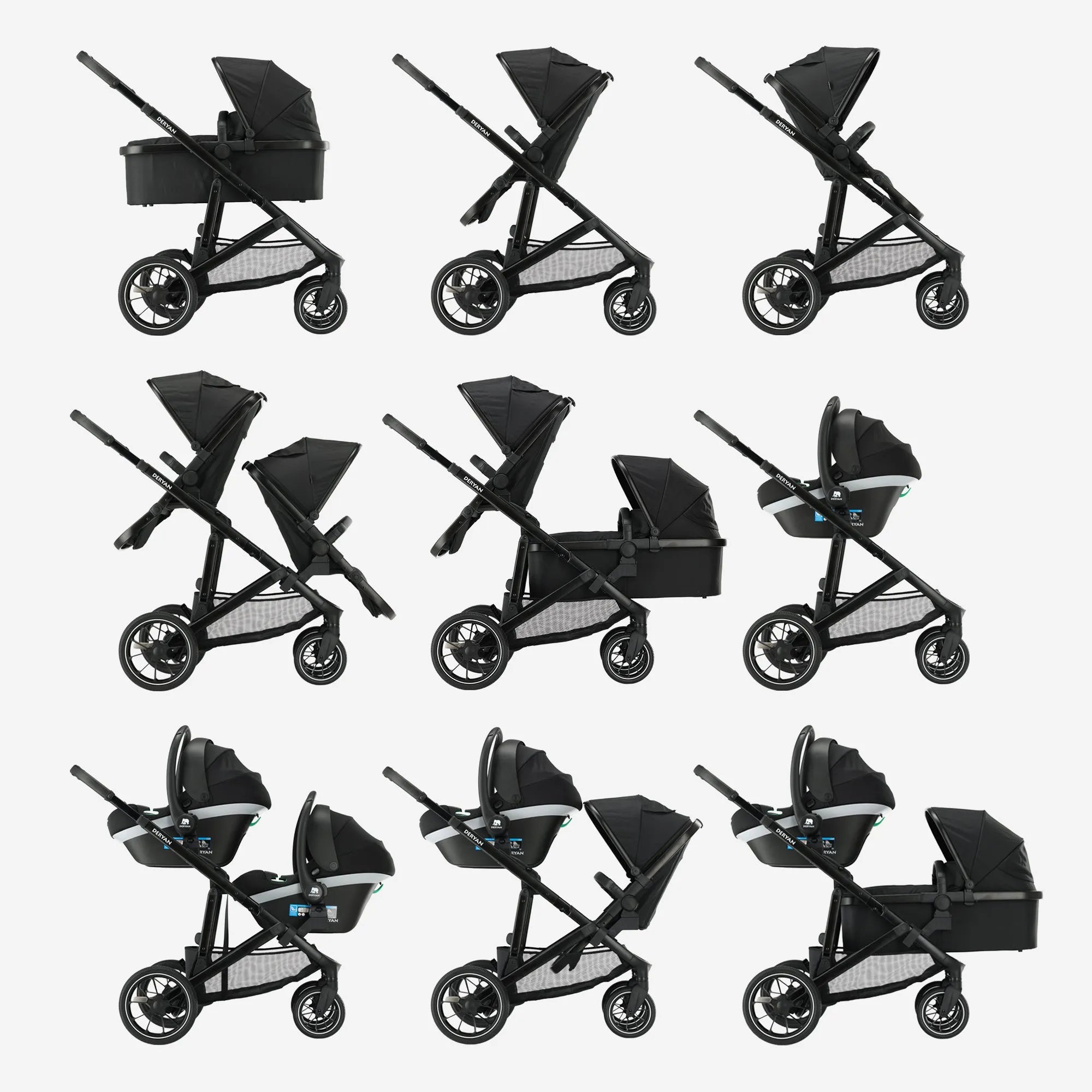 EVY V2 Duo Kinderwagen Schwarz zwei Sitze