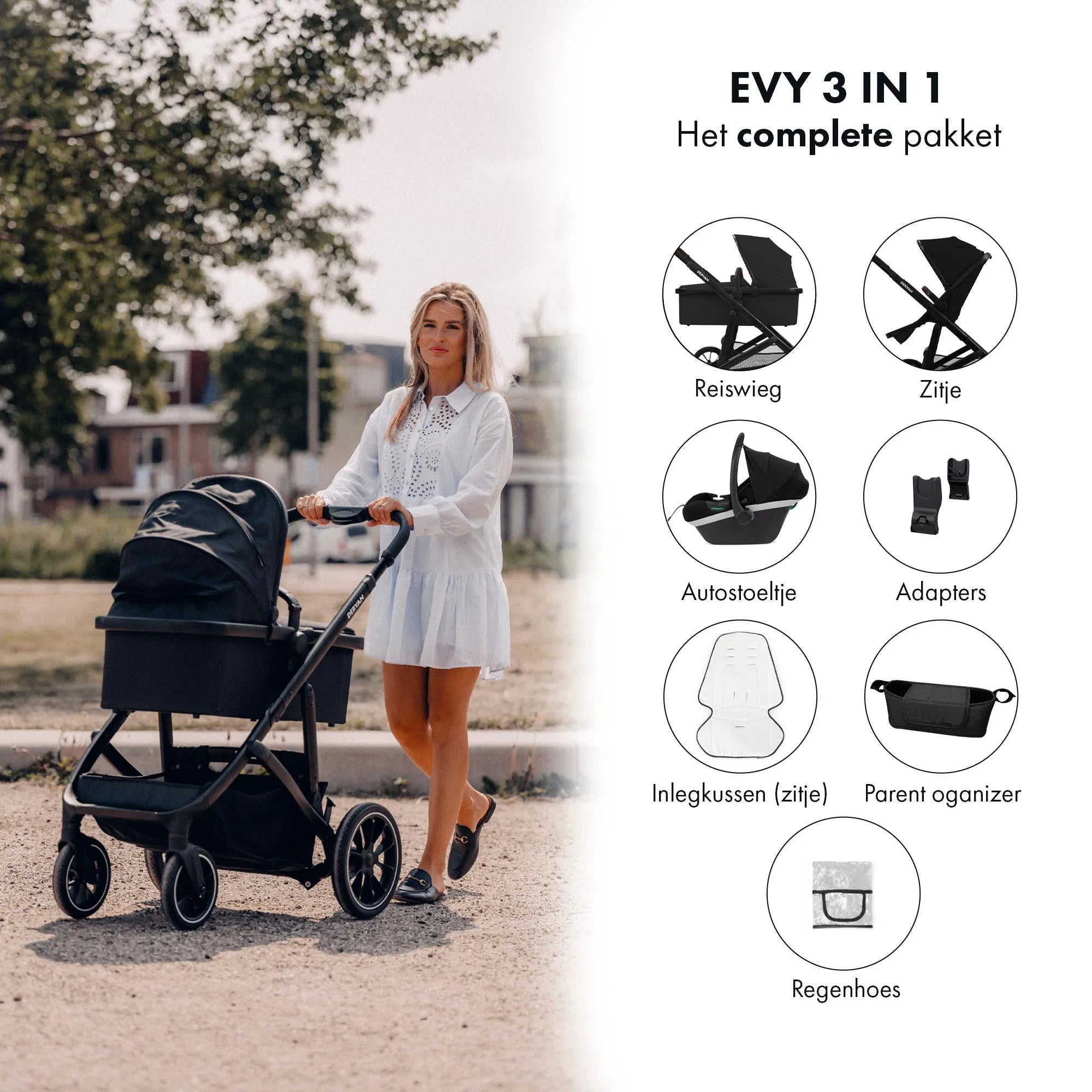 EVY V2 Kinderwagen 3 in 1 Schwarz