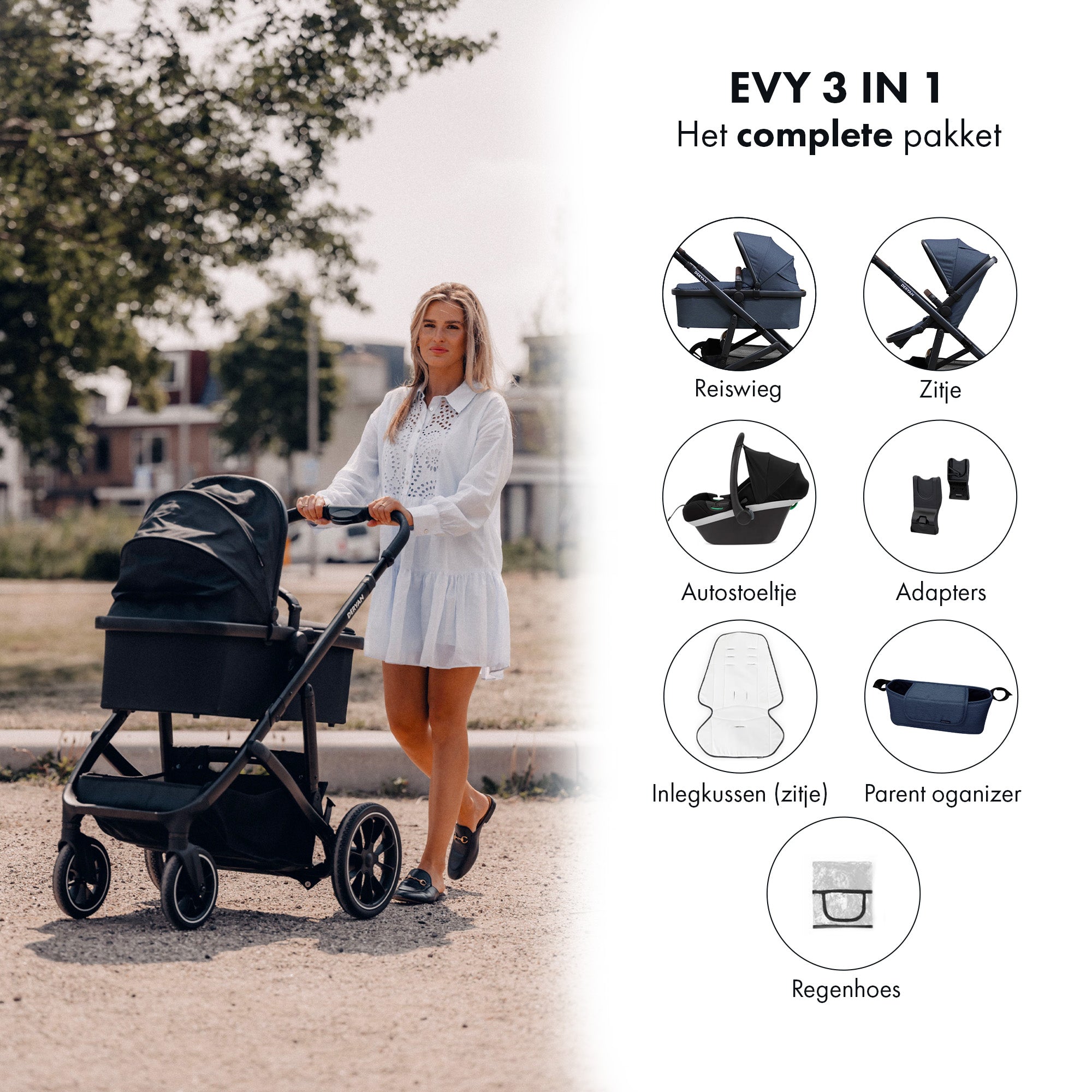 EVY V2 Barnevogn 3 i 1 Marine