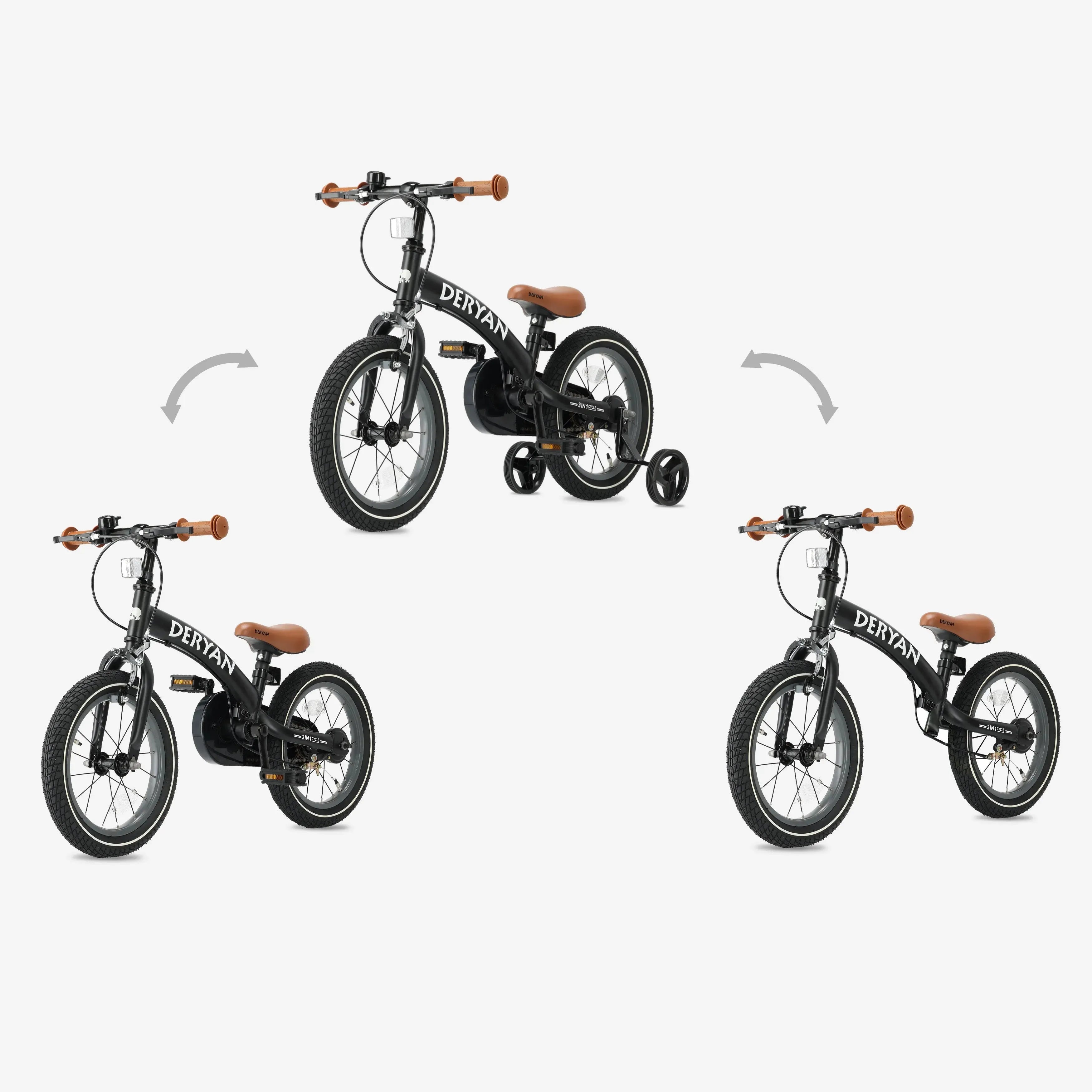 Luxus Kinderfahrrad 12 Zoll - 3 in 1 - Balance Fahrrad Schwarz